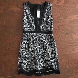 BCBG black and white lace short dress